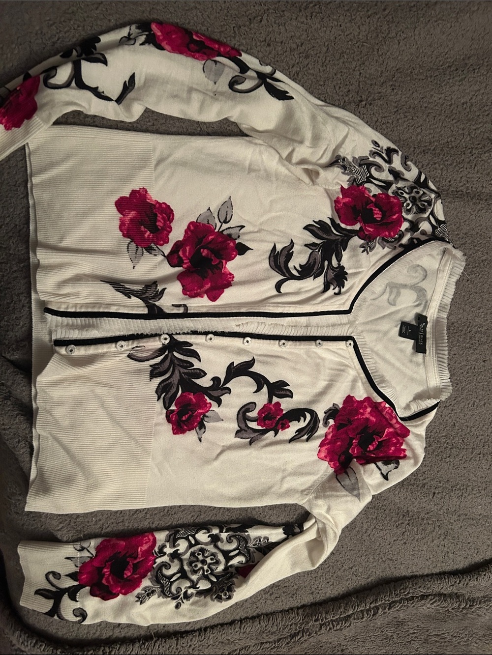 White House Black Market White Cardigan with Pink Floral Print